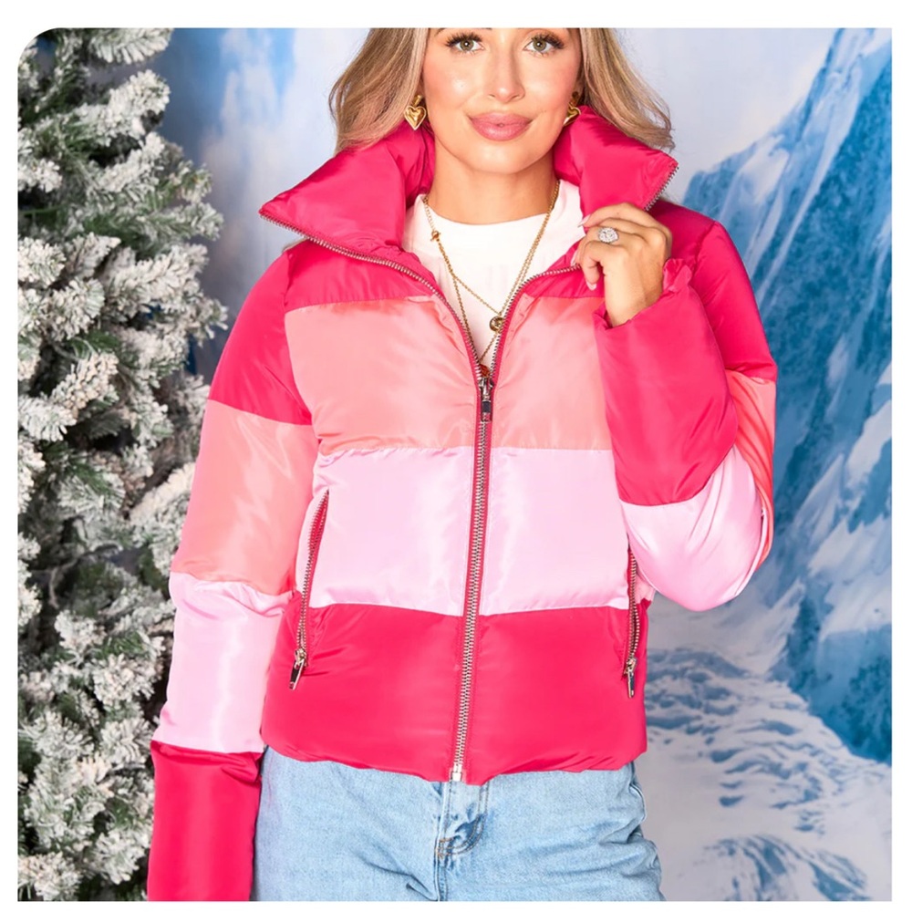 Buddy Love Vibrant Pink and Red Puffer Jacket